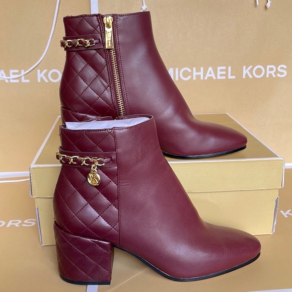 Michael Kors Elsa Merlot Leather Ankle Boots - Picture 1 of 16